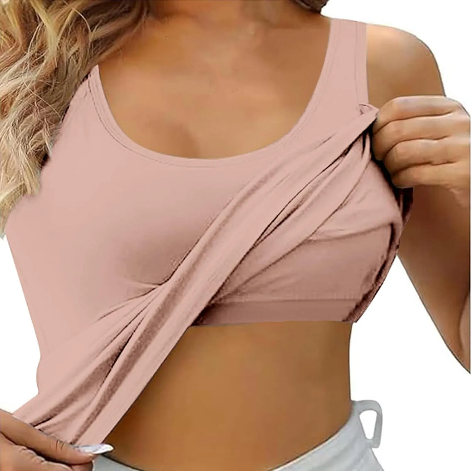 Womens Tank Tops with Built in Bra with Padding Camisole Tops for Women Built in Bra Casual Sleeveless Undershirt Top