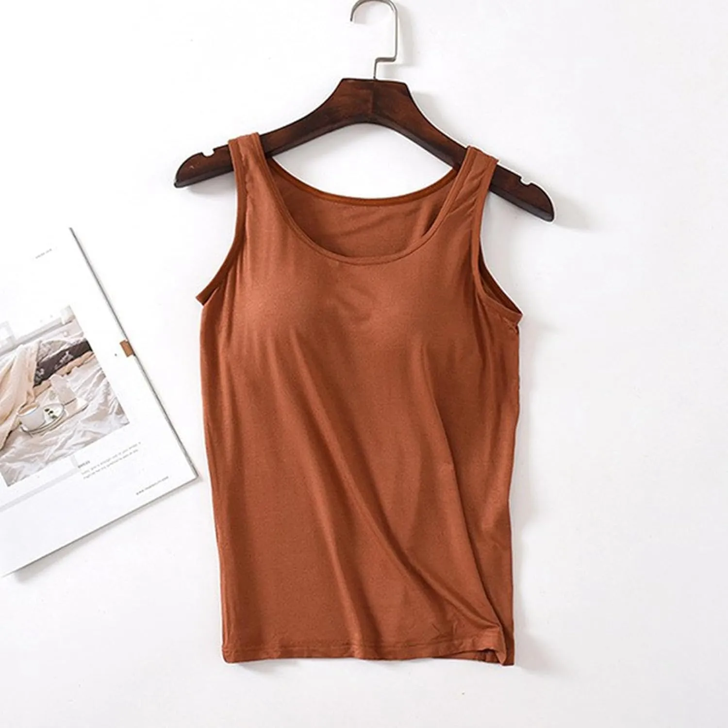 Womens Tank Tops with Built in Bra with Padding Camisole Tops for Women Built in Bra Casual Sleeveless Undershirt Top
