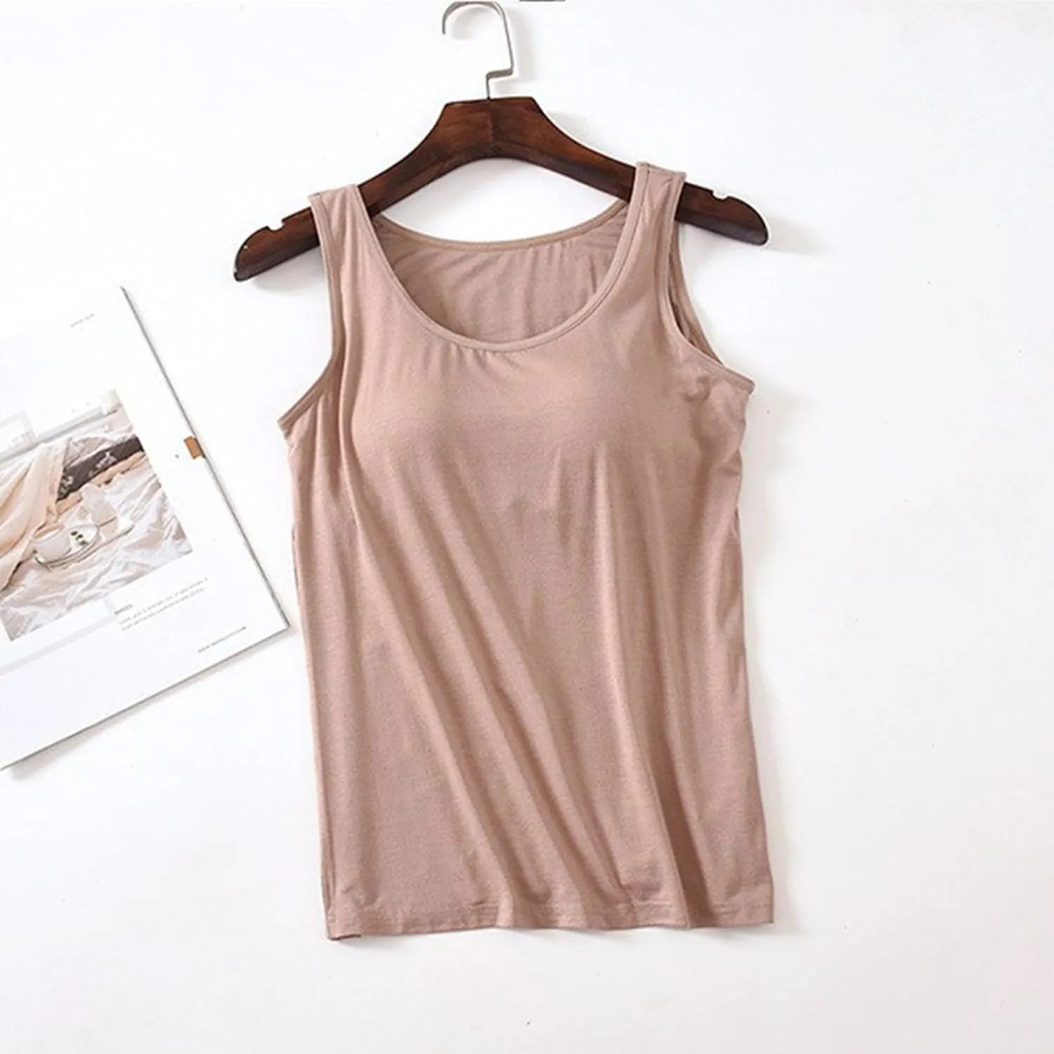 Womens Tank Tops with Built in Bra with Padding Camisole Tops for Women Built in Bra Casual Sleeveless Undershirt Top