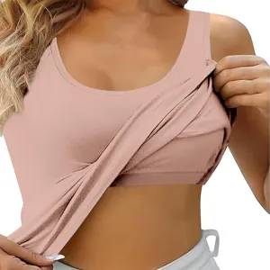 Womens Tank Tops with Built in Bra with Padding Camisole Tops for Women Built in Bra Casual Sleeveless Undershirt Top