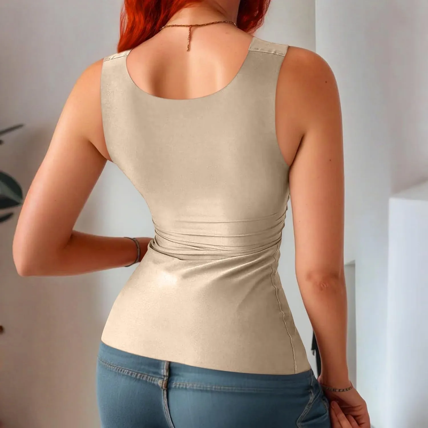 Womens Tank Tops with Built in Bra Workout Yoga Gym Cami Square Neck Sleeveless Low Cut Corset Sexy Under Wear Pajama