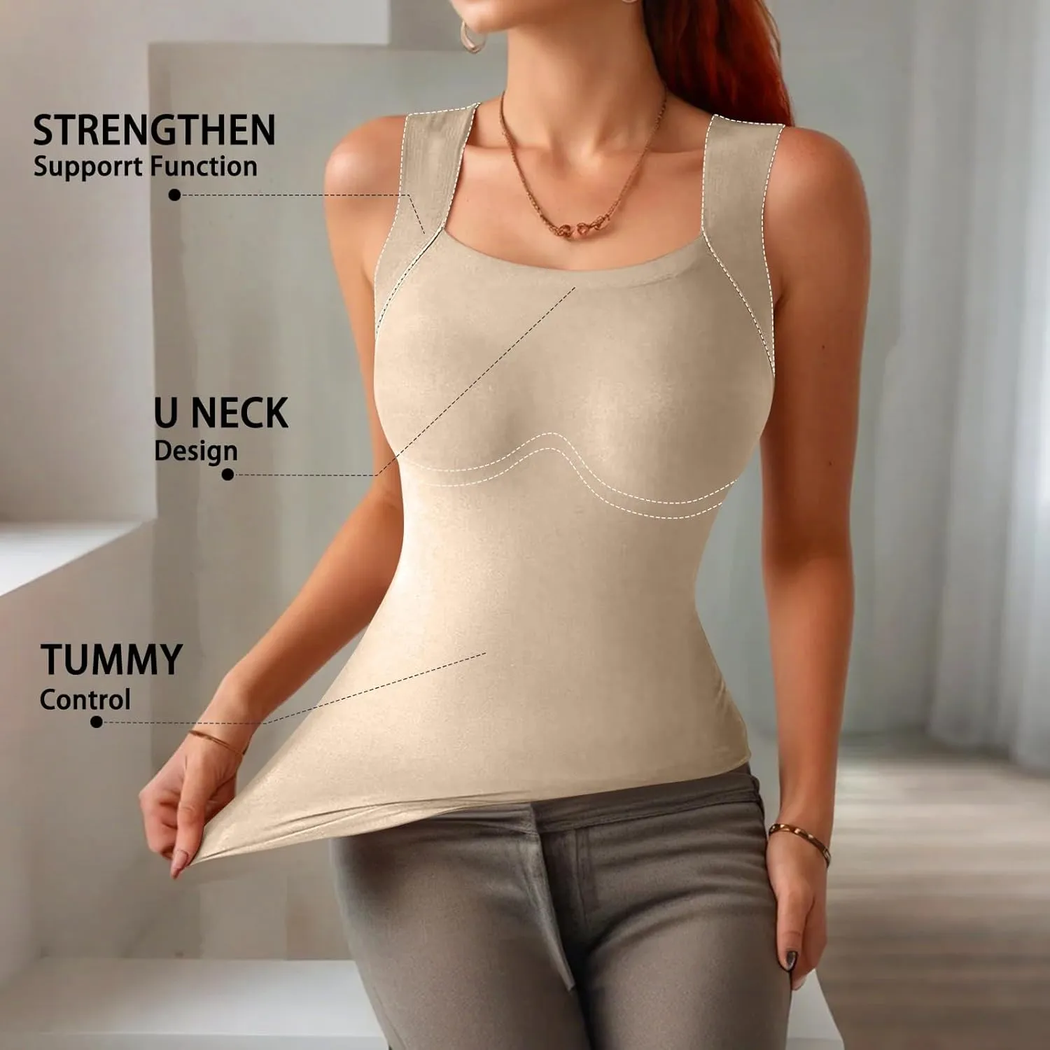 Womens Tank Tops with Built in Bra Workout Yoga Gym Cami Square Neck Sleeveless Low Cut Corset Sexy Under Wear Pajama