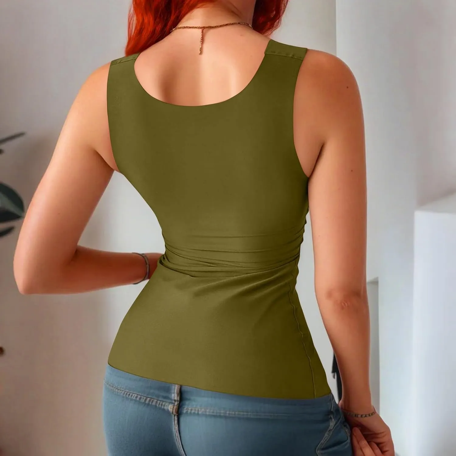 Womens Tank Tops with Built in Bra Workout Yoga Gym Cami Square Neck Sleeveless Low Cut Corset Sexy Under Wear Pajama