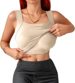 Womens Tank Tops with Built in Bra Workout Yoga Gym Cami Square Neck Sleeveless Low Cut Corset Sexy Under Wear Pajama