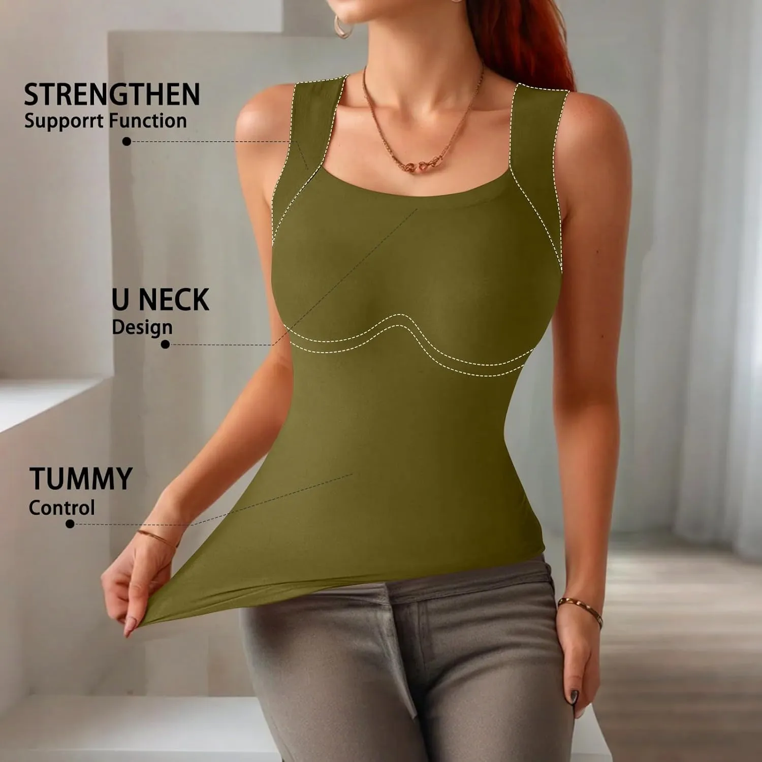 Womens Tank Tops with Built in Bra Workout Yoga Gym Cami Square Neck Sleeveless Low Cut Corset Sexy Under Wear Pajama