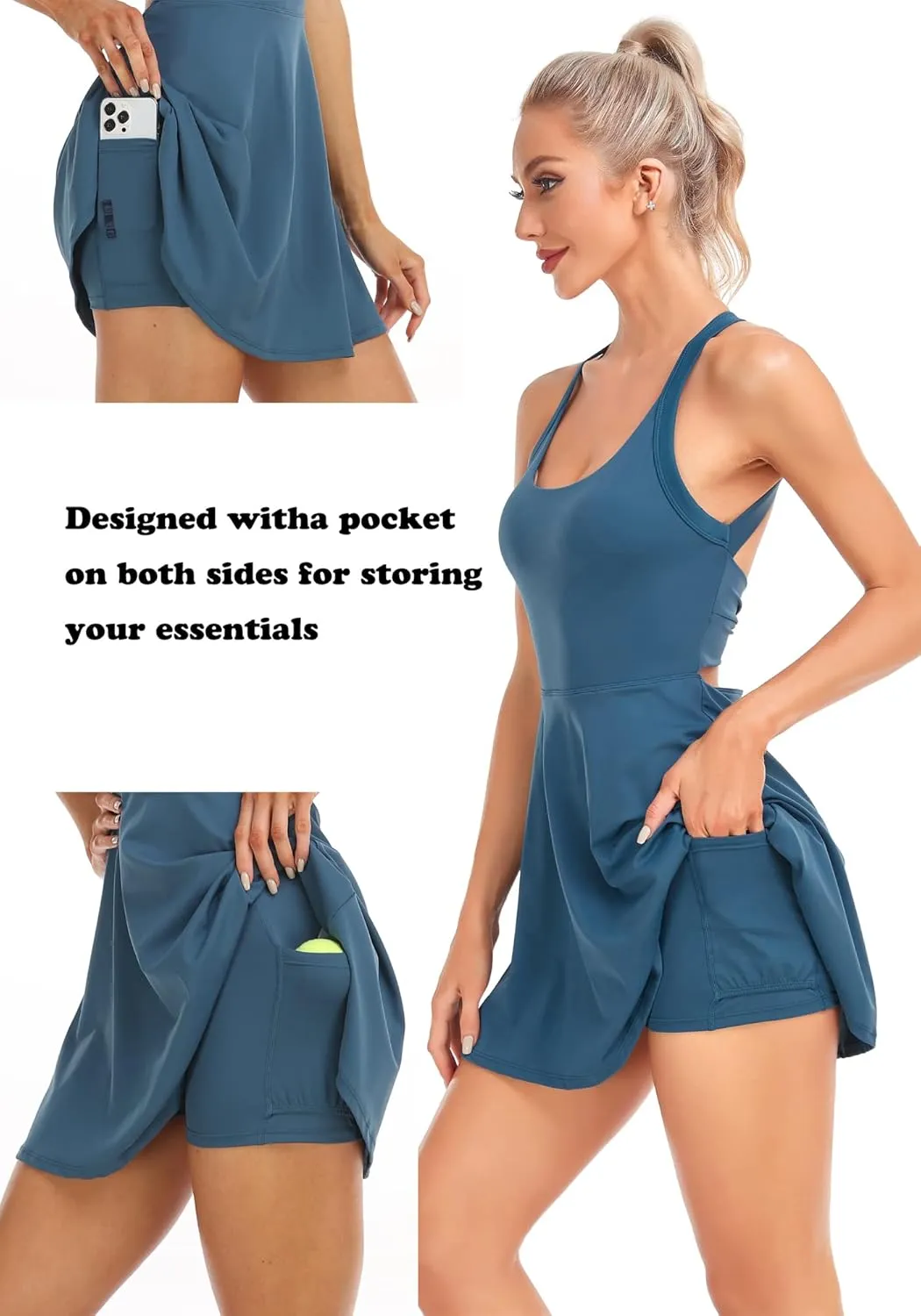 Womens Tennis Dress with Built in Shorts and Bra Workout Dress Golf Athletic Dress for Women