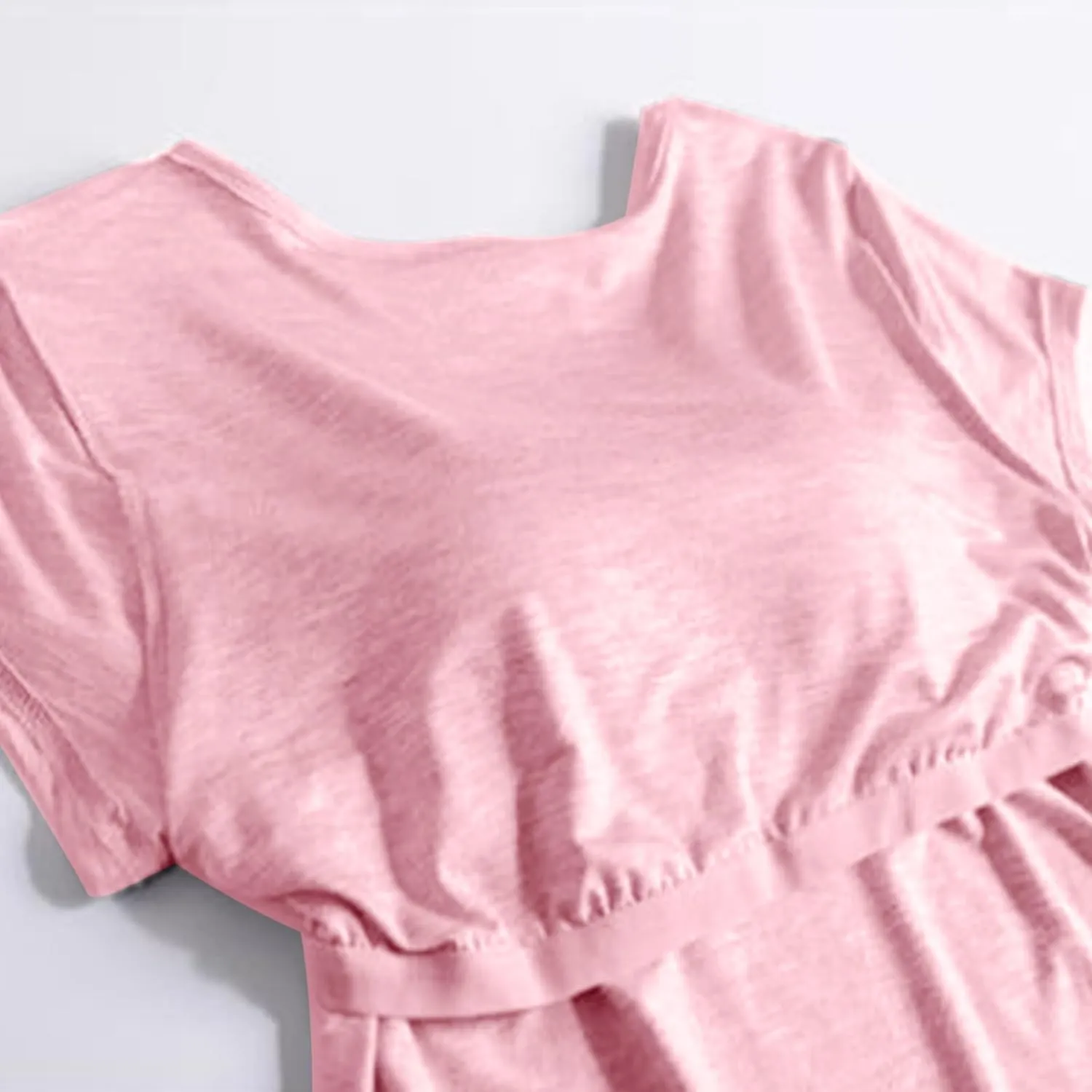 Womens Tops 2025 Summer Casual Short Sleeve T Shirts with Built in Bra Plus Size Basic Solid Yoga Athletic Tees Shirts