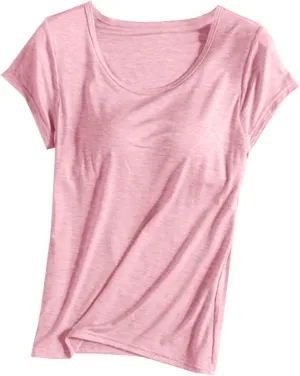 Womens Tops 2025 Summer Casual Short Sleeve T Shirts with Built in Bra Plus Size Basic Solid Yoga Athletic Tees Shirts