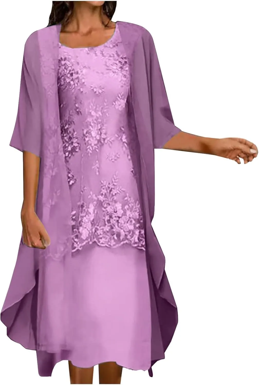 Womens Two-Piece Set Floral Print Midi Sleeveless Dress with Cardigan Chiffon Flowy Plus Size Wedding Guest Dresses