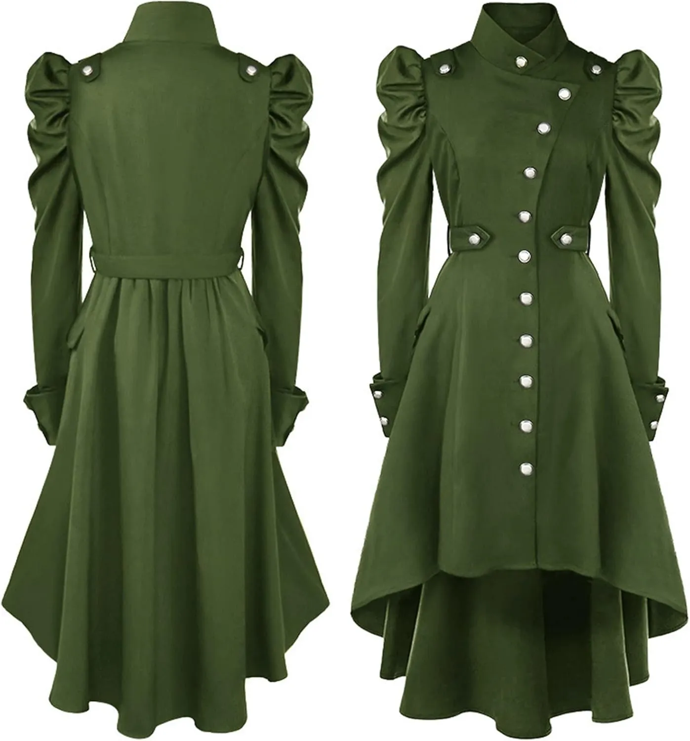 Womens Vintage Steampunk Long Coat Gothic Overcoat Ladies Retro Jacket Windbreaker Long Sleeve Button Down Trench Coat