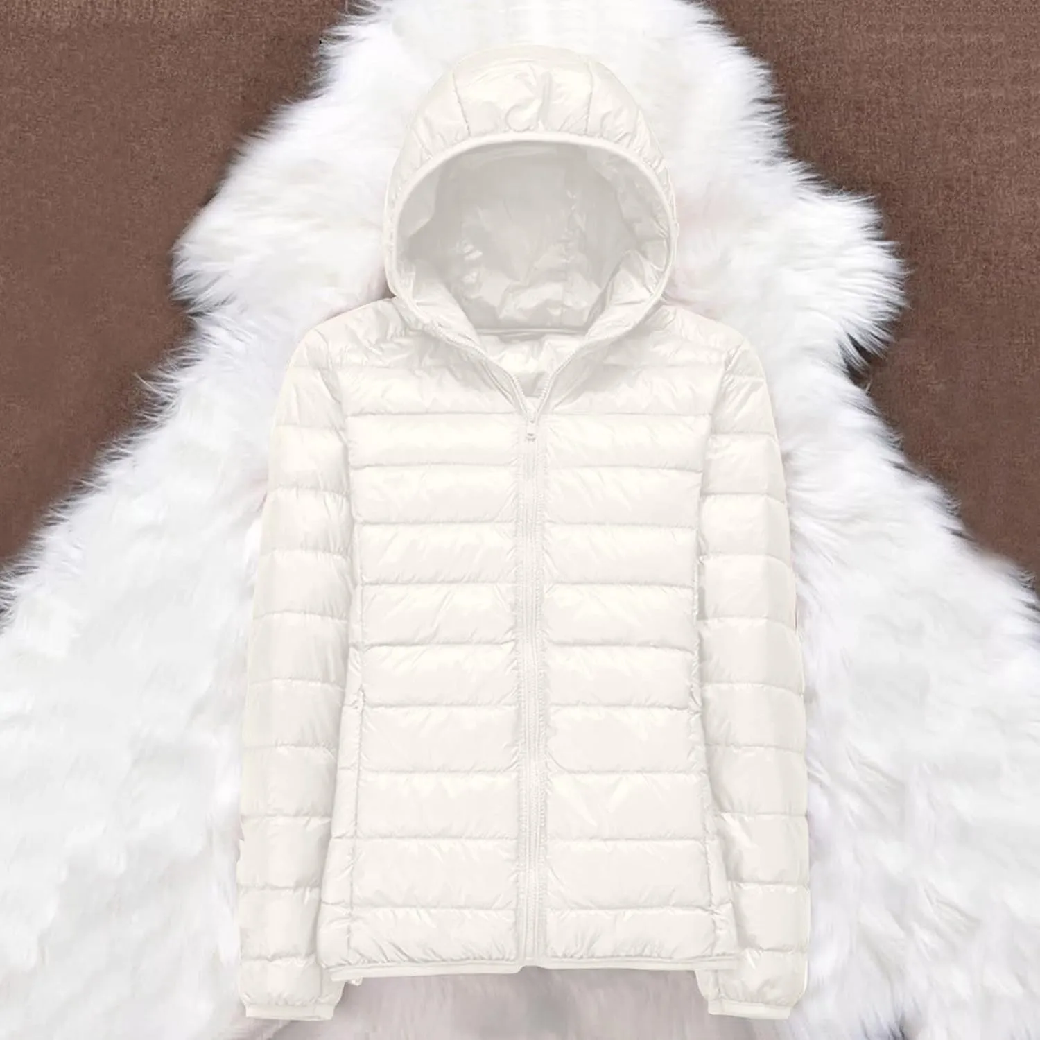 Womens Warm Lightweight Puffer Jackets Fashion Solid Color Waterproof Quilted Coats White Duck Down Casual Outerwears