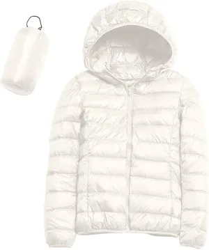 Womens Warm Lightweight Puffer Jackets Fashion Solid Color Waterproof Quilted Coats White Duck Down Casual Outerwears