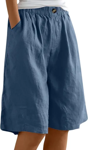 Womens Wide Leg Cotton Linen Shorts Comfy Bermuda Shorts Summer Casual Short Pants Loose Knee Length Shorts