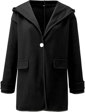 Women's Wool Peacoat Shawl Collar Loose Cardigan Jacket Fashion One Button Trench Coat Winter Overcoats with Pockets