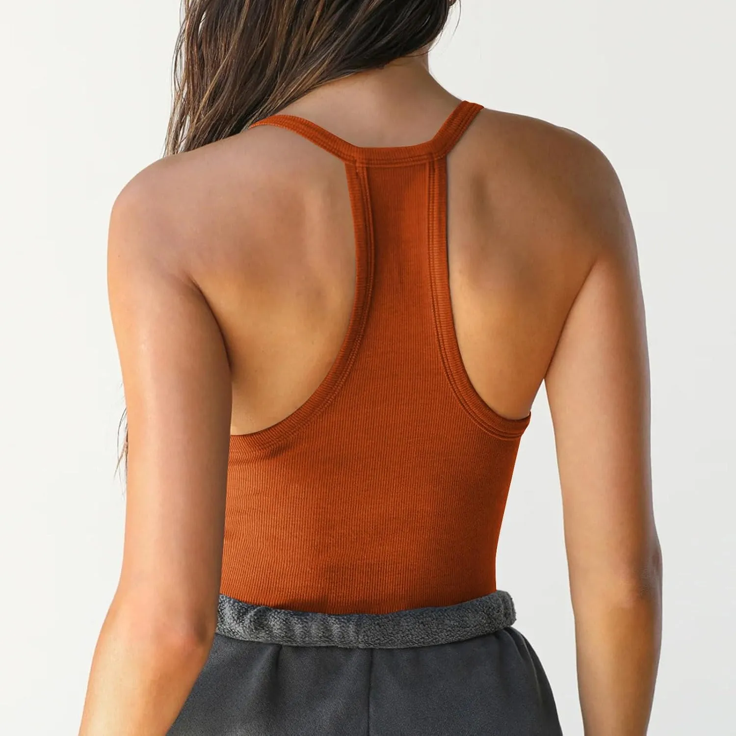 Womens Workout Camisole Tops Sexy Low Cut Tank Top Solid Summer Sleeveless Shirts Slim Fit Camis for Gym Running Yoga