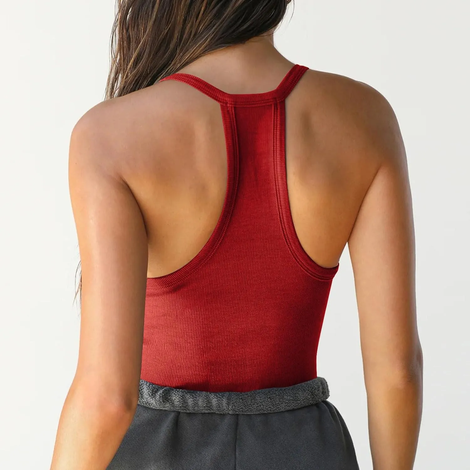 Womens Workout Camisole Tops Sexy Low Cut Tank Top Solid Summer Sleeveless Shirts Slim Fit Camis for Gym Running Yoga