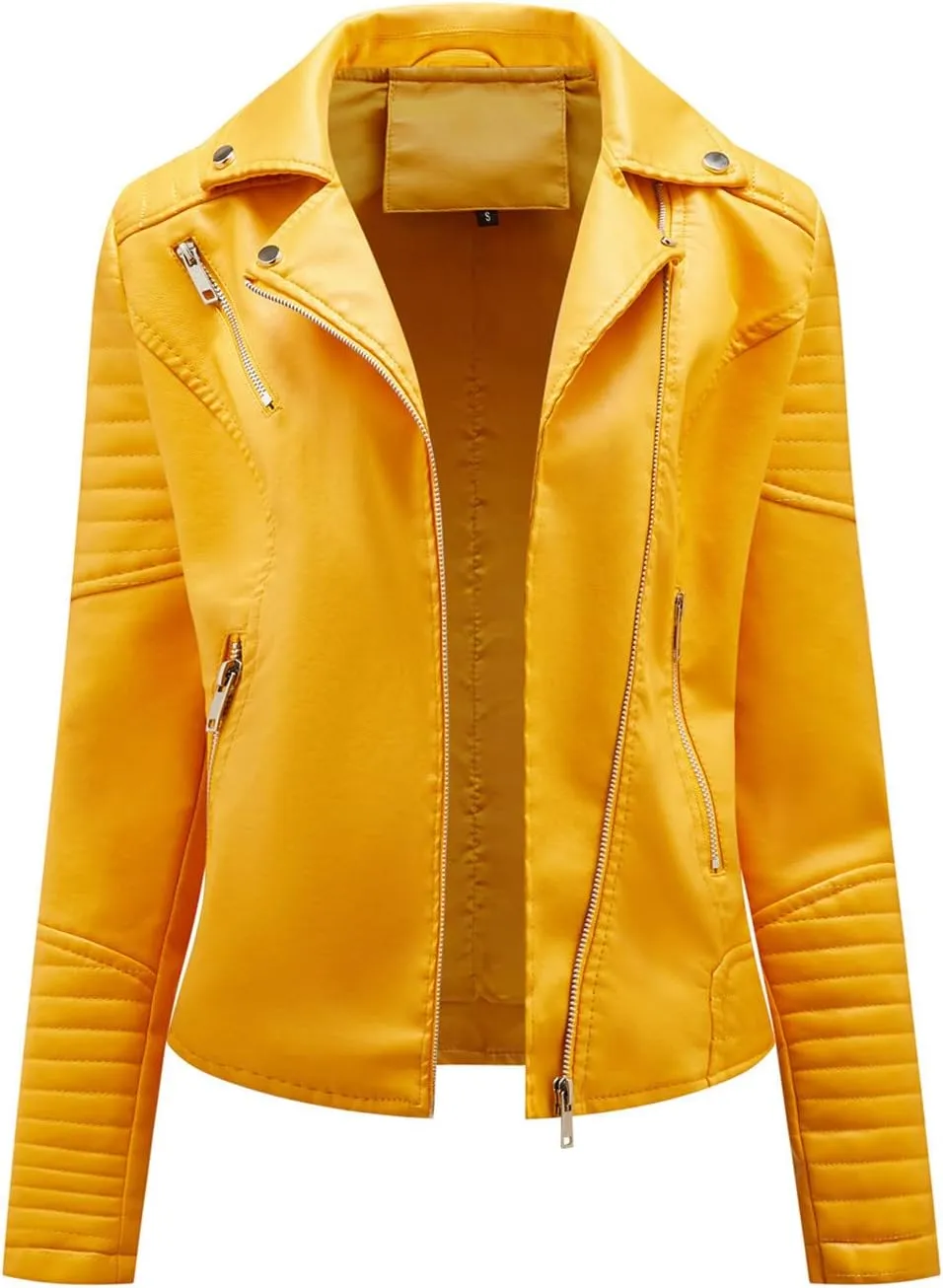 Womens Zip Up Long Sleeve Leather Jacket Motorcycle Leather Jacket PU Leather Jacket Fashion Women Moto Biker Jacket