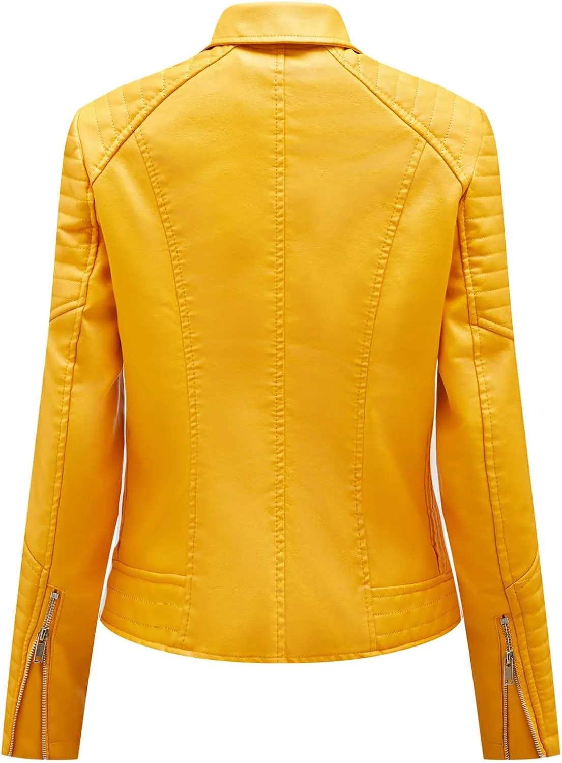 Womens Zip Up Long Sleeve Leather Jacket Motorcycle Leather Jacket PU Leather Jacket Fashion Women Moto Biker Jacket