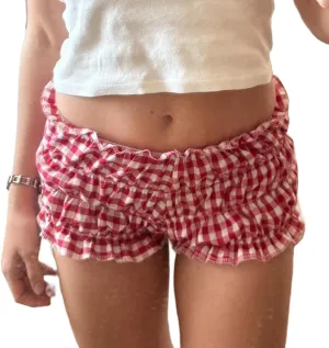 Y2K Ruffle Bloomer Shorts for Women Low Rise Frilly Boxer Shorts Gingham Plaid Leopard Tunnel Lolita Shorts