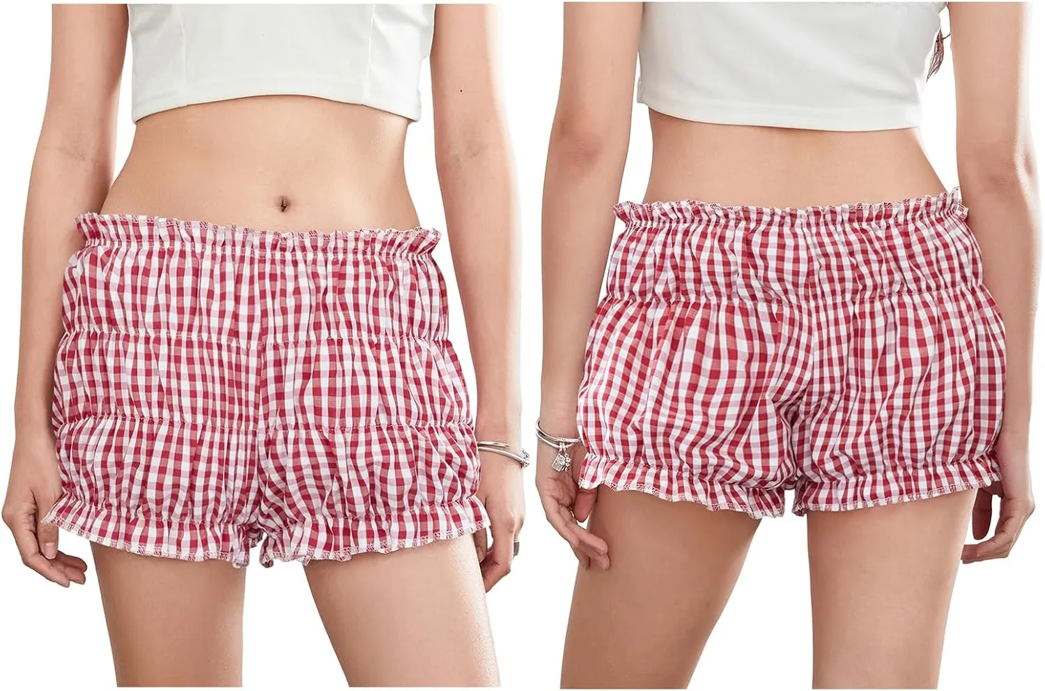Y2K Ruffle Bloomer Shorts for Women Low Rise Frilly Boxer Shorts Gingham Plaid Leopard Tunnel Lolita Shorts