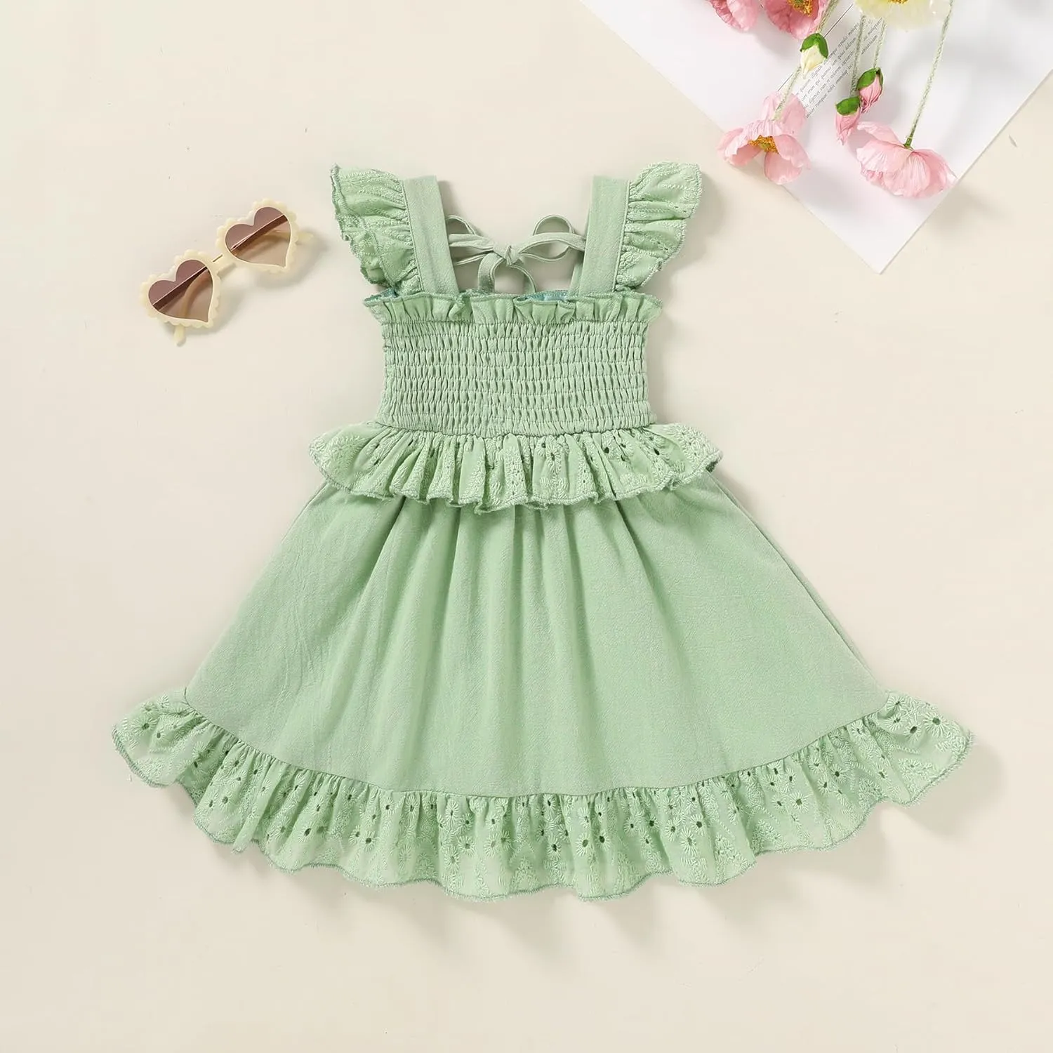YOUNGER TREE Toddler Dress Baby Girls Cotton Ruffle Sleeveless Summer Dresses Kids Boho Beach Casual Sundress