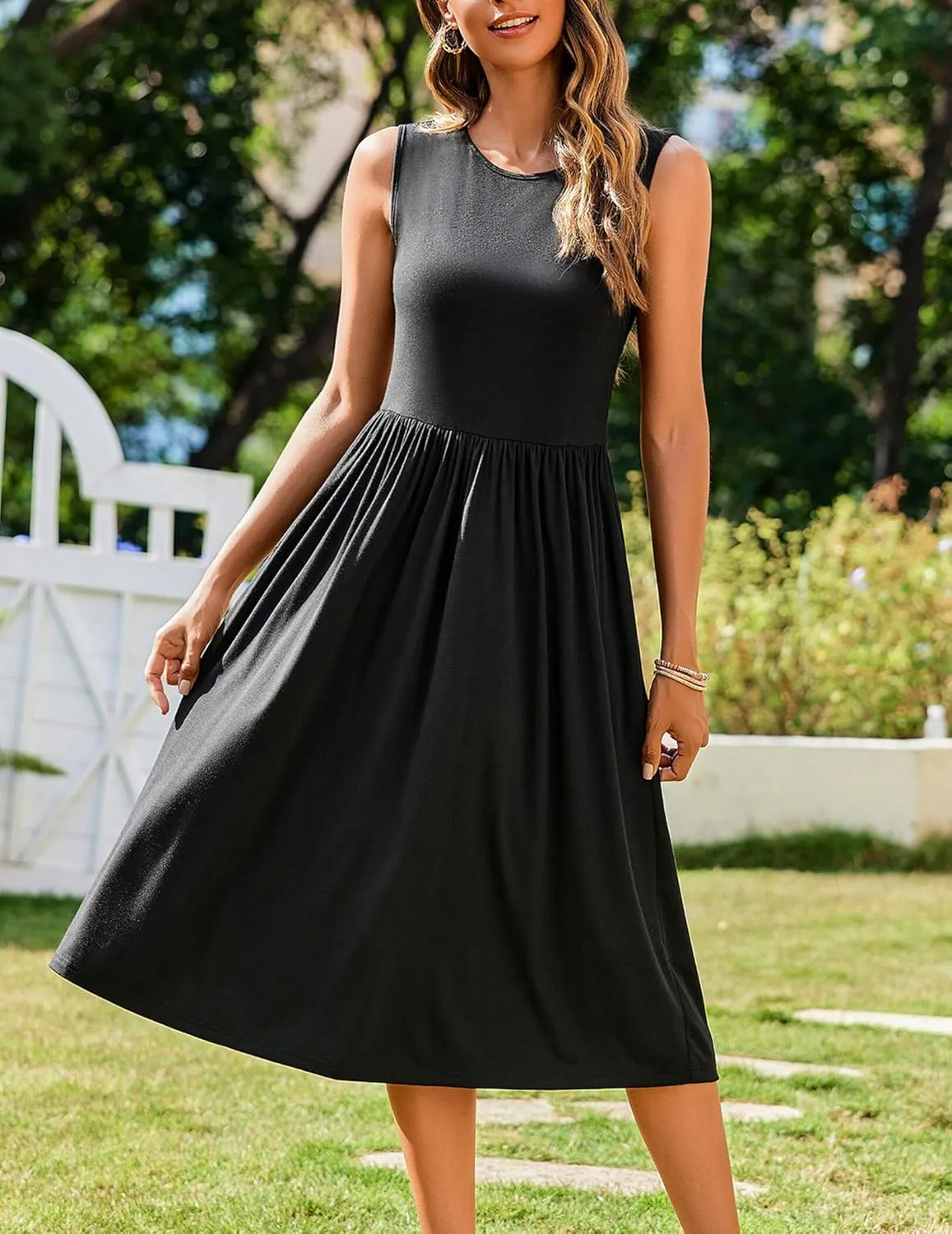 Zeagoo Women's Summer Tank Midi Dress with Pockets Sleeveless A-Line Dress Casual Floral T-Shirt Dress Flowy Beach Sundress