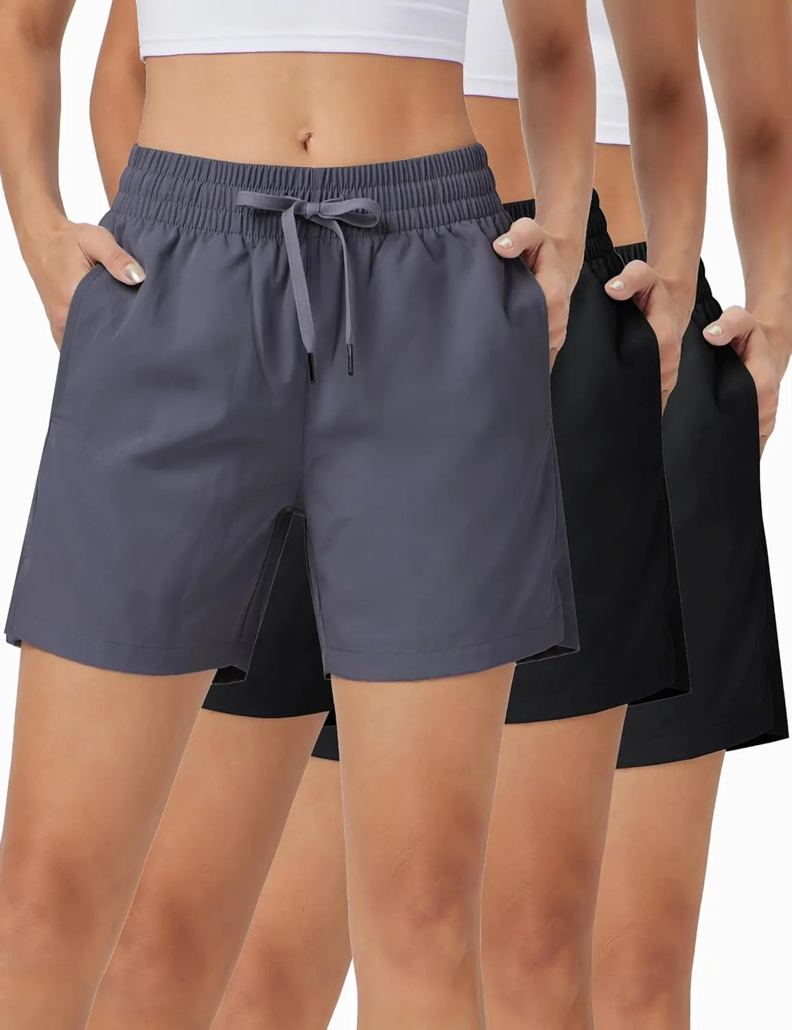 ZUTY 3 Pack 5" Womens Athletic Shorts Basic Running Shorts Lightweight Quick Dry Gym Workout Shorts with Pockets