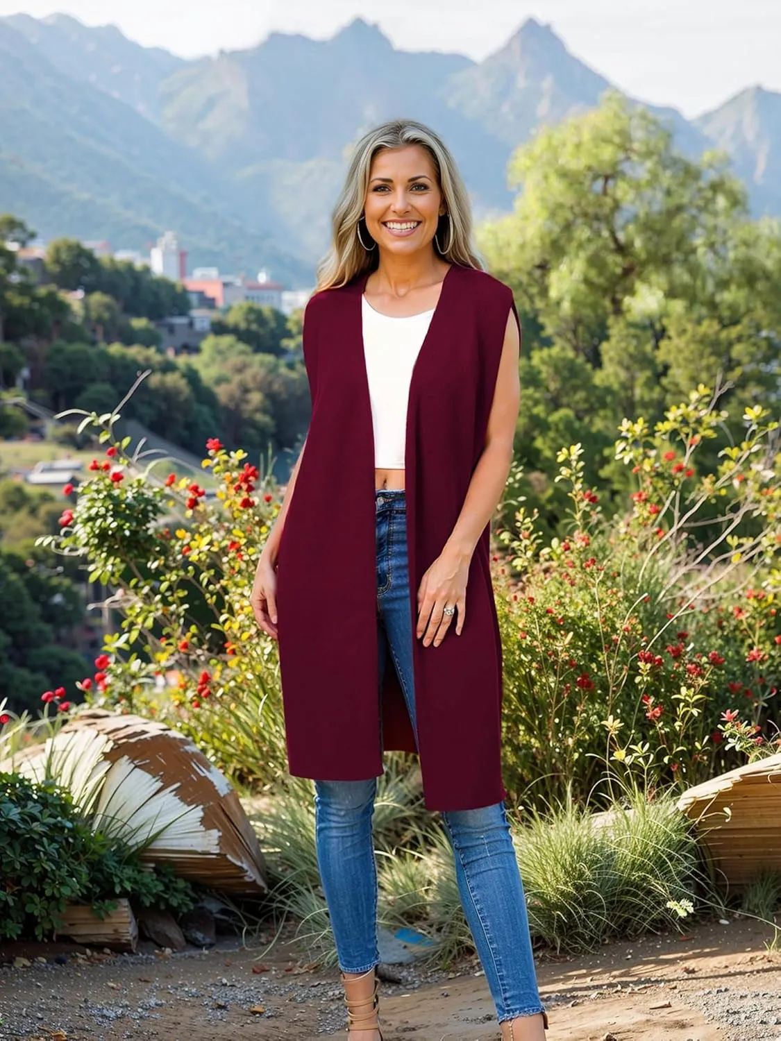 ZXZY Women Casual Sleeveless Open Front Tunic Vest Long Cardigan Tops Coat