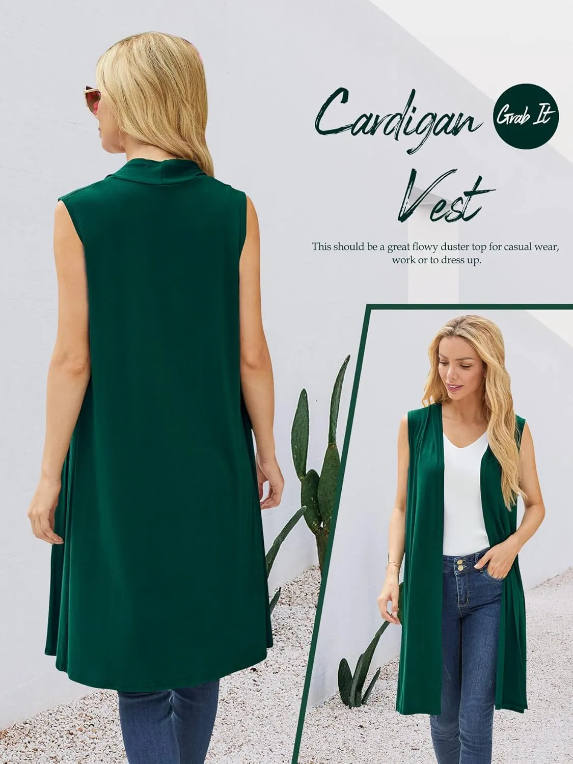 ZXZY Women Casual Sleeveless Open Front Tunic Vest Long Cardigan Tops Coat