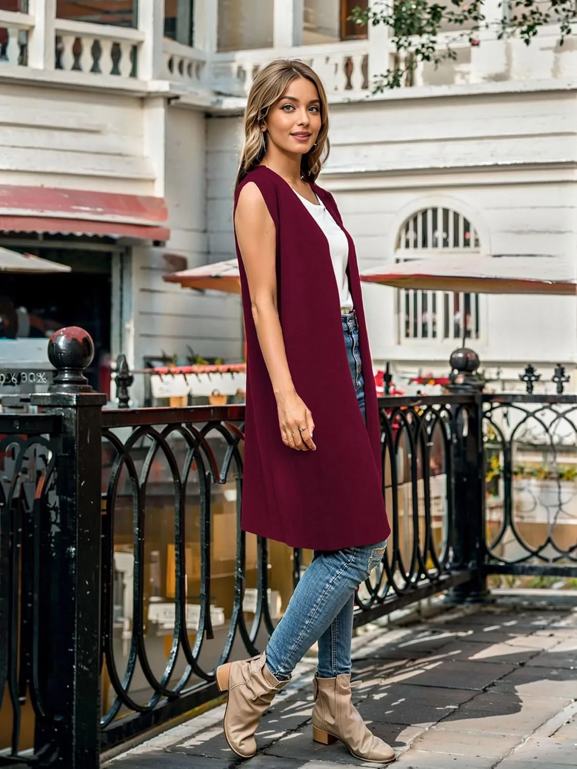 ZXZY Women Casual Sleeveless Open Front Tunic Vest Long Cardigan Tops Coat