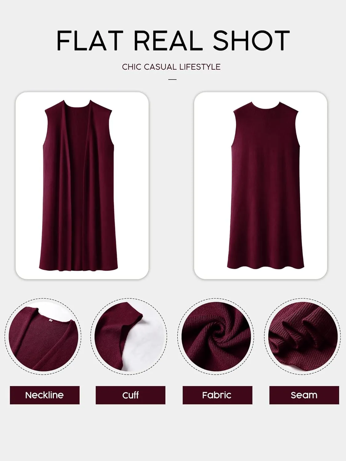 ZXZY Women Casual Sleeveless Open Front Tunic Vest Long Cardigan Tops Coat