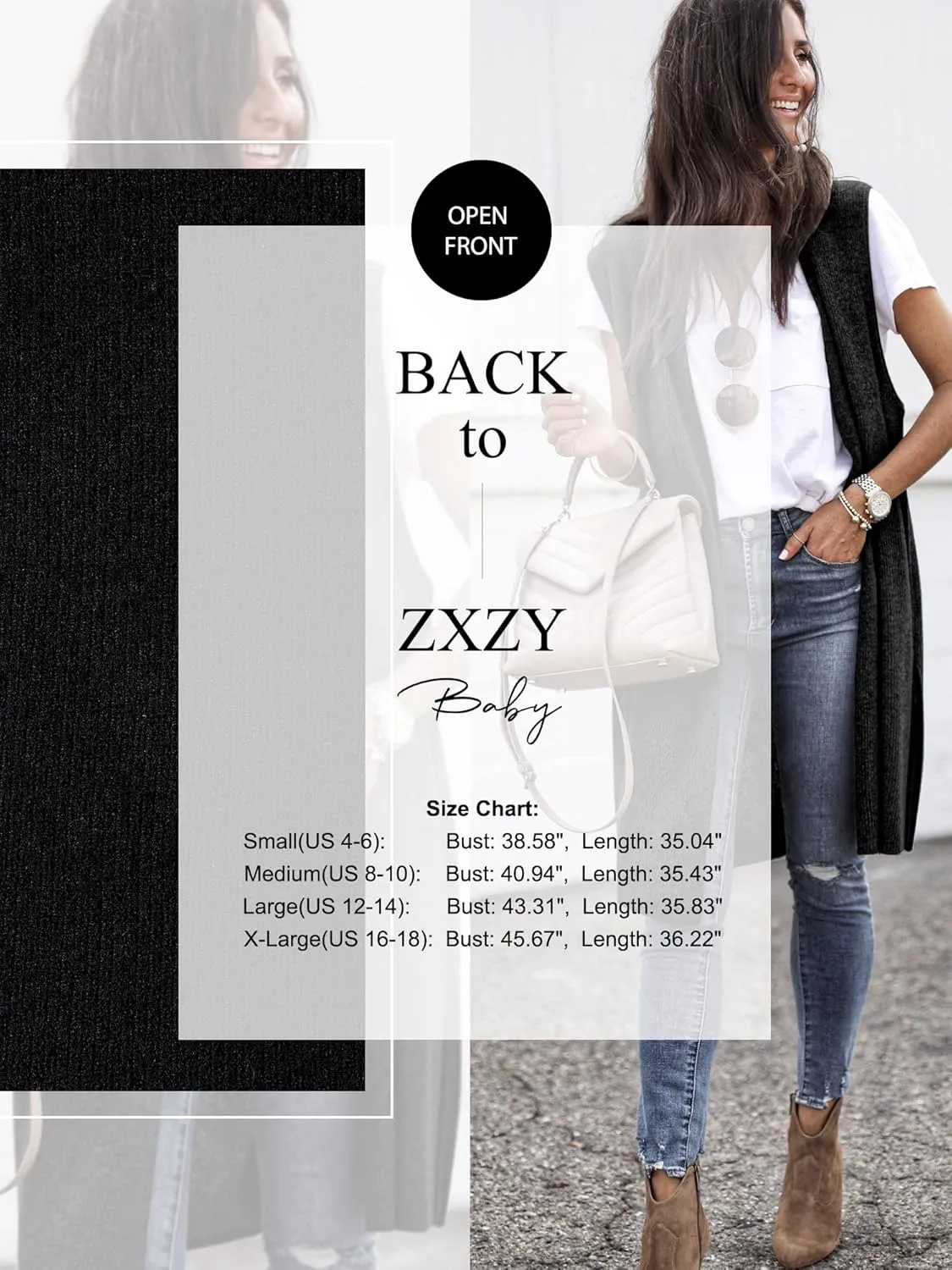 ZXZY Women Casual Sleeveless Open Front Tunic Vest Long Cardigan Tops Coat