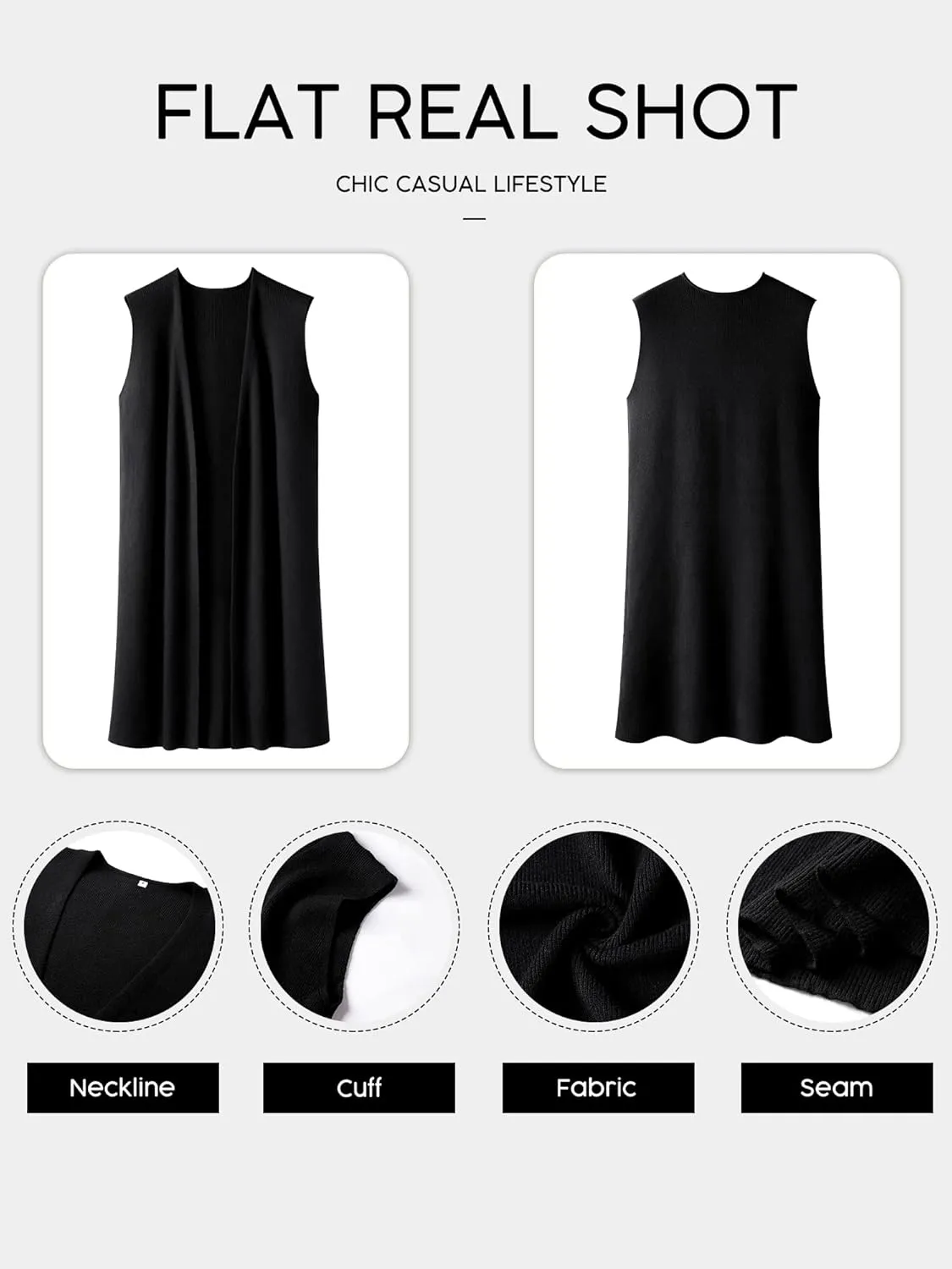 ZXZY Women Casual Sleeveless Open Front Tunic Vest Long Cardigan Tops Coat