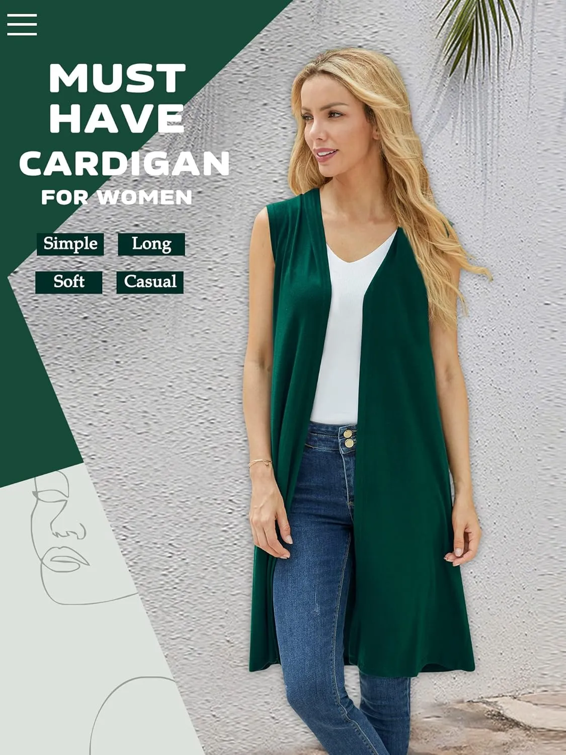 ZXZY Women Casual Sleeveless Open Front Tunic Vest Long Cardigan Tops Coat