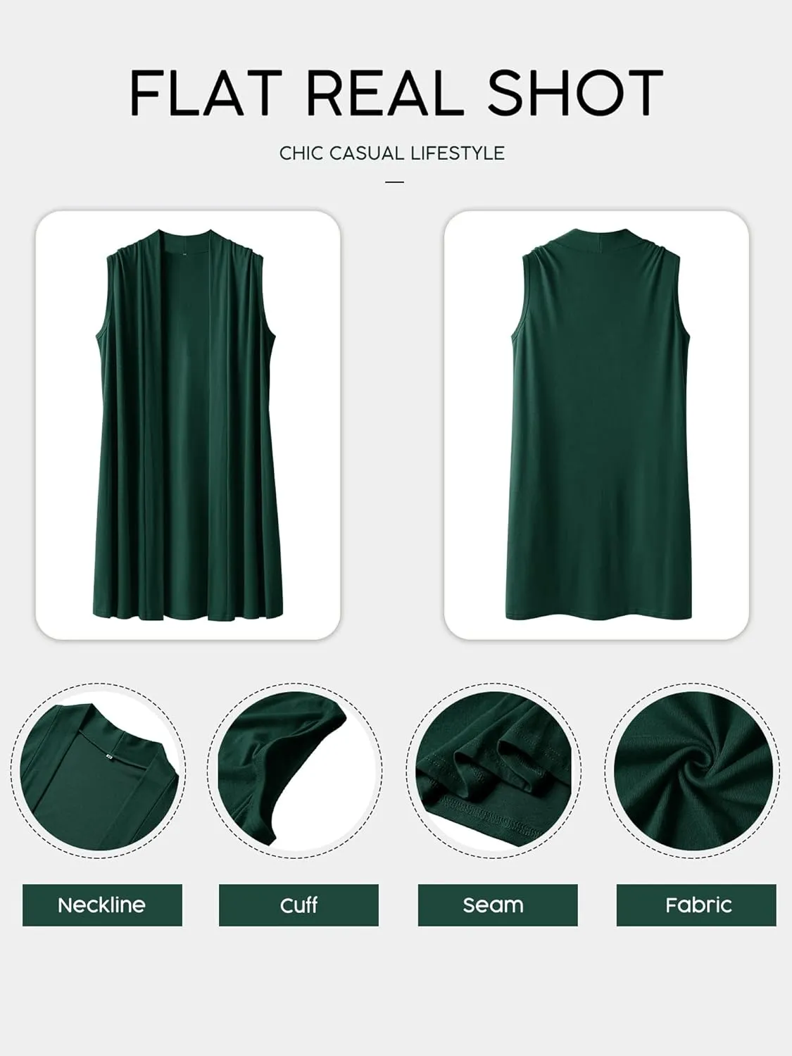 ZXZY Women Casual Sleeveless Open Front Tunic Vest Long Cardigan Tops Coat