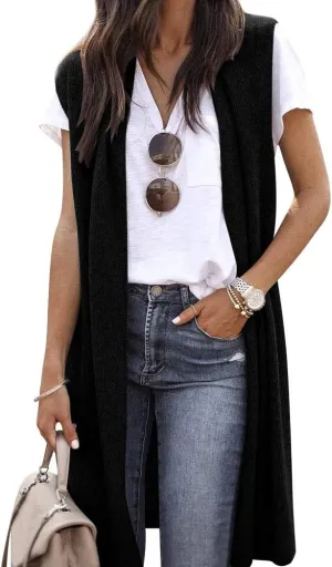ZXZY Women Casual Sleeveless Open Front Tunic Vest Long Cardigan Tops Coat