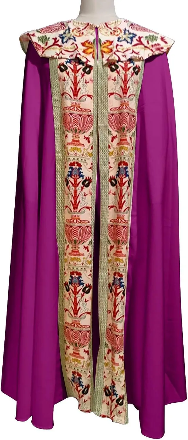 ZYXTIM Medieval Church Clergy Cloak Lauxury Embroidary Vintage Renaissance Long Cape Robe Halloween Christmas Fancy Cape